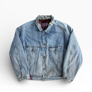 Vintage Crazy Distressed RGB Aztec Blanket Lined Leather Jacket XL Boxy Cropped